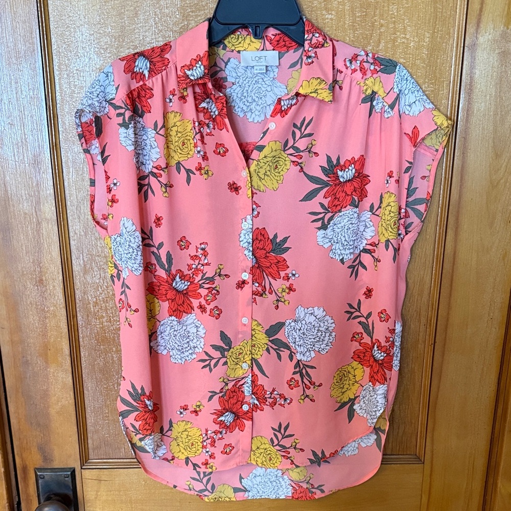 LOFT Coral Floral Blouse
